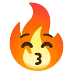 kissing face with closed eyes + fire