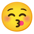 kissing face with closed eyes + face savoring food