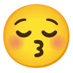kissing face with closed eyes + relieved face