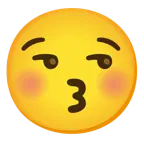 kissing face with closed eyes + unamused face