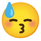 kissing face with closed eyes + downcast face with sweat