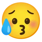 kissing face with closed eyes + sad but relieved face