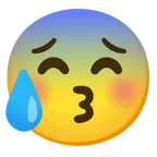 kissing face with closed eyes + anxious face with sweat