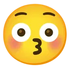 kissing face with closed eyes + flushed face