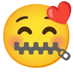 kissing face with closed eyes + zipper-mouth face