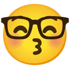 kissing face with closed eyes + nerd face