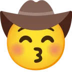 kissing face with closed eyes + cowboy hat face