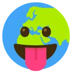 face with tongue + globe showing Europe-Africa
