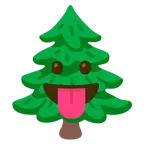 face with tongue + evergreen tree