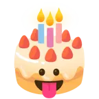 face with tongue + birthday cake