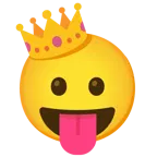 face with tongue + crown