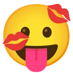 face with tongue + kiss mark