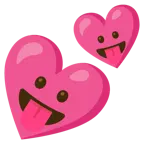 face with tongue + two hearts