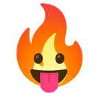face with tongue + fire