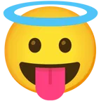 face with tongue + smiling face with halo