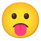 face with tongue + slightly frowning face