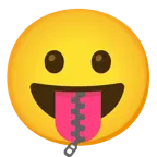 face with tongue + zipper-mouth face