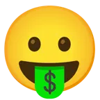 face with tongue + money-mouth face