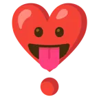 face with tongue + heart exclamation