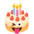 faccina che fa l’occhiolino e mostra la lingua + torta di compleanno
