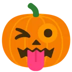 faccina che fa l’occhiolino e mostra la lingua + zucca di Halloween