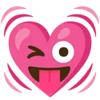 faccina che fa l’occhiolino e mostra la lingua + cuore che batte