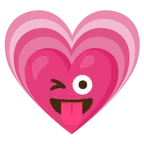 faccina che fa l’occhiolino e mostra la lingua + cuore che cresce