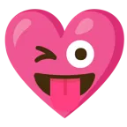 faccina che fa l’occhiolino e mostra la lingua + cuore con fiocco