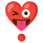 faccina che fa l’occhiolino e mostra la lingua + punto esclamativo a cuore
