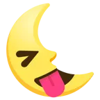 faccina che strizza gli occhi e mostra la lingua + faccina ultimo quarto di luna