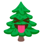 faccina che strizza gli occhi e mostra la lingua + albero sempreverde