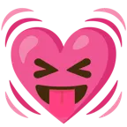 faccina che strizza gli occhi e mostra la lingua + cuore che batte