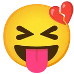 faccina che strizza gli occhi e mostra la lingua + cuore infranto