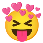 faccina che strizza gli occhi e mostra la lingua + cuore con freccia