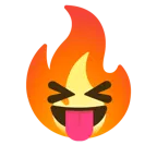 faccina che strizza gli occhi e mostra la lingua + fuoco