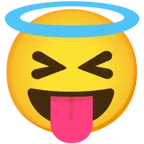 faccina che strizza gli occhi e mostra la lingua + faccina con sorriso e aureola