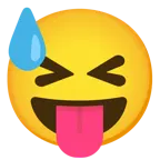 squinting face with tongue + downcast face with sweat