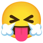squinting face with tongue + face with steam from nose