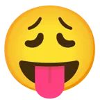 faccina che strizza gli occhi e mostra la lingua + faccina esausta