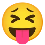 faccina che strizza gli occhi e mostra la lingua + faccina stanca