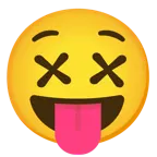 faccina che strizza gli occhi e mostra la lingua + faccina frastornata