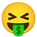 faccina che strizza gli occhi e mostra la lingua + faccina avida di denaro