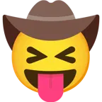 faccina che strizza gli occhi e mostra la lingua + faccina con cappello da cowboy