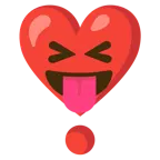 faccina che strizza gli occhi e mostra la lingua + punto esclamativo a cuore