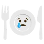 faccina che piange + piatto e posate