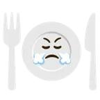 faccina che sbuffa + piatto e posate