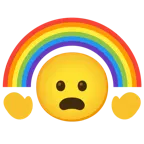 faccina imbronciata con bocca aperta + arcobaleno