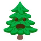faccina imbronciata con bocca aperta + albero sempreverde