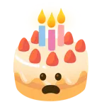 faccina imbronciata con bocca aperta + torta di compleanno