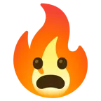faccina imbronciata con bocca aperta + fuoco